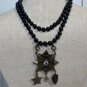 Black Beaded Necklace with Vintage Pendant